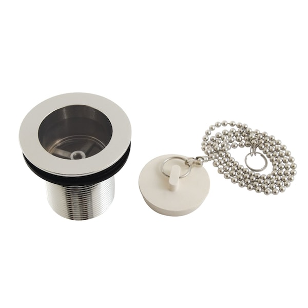 112 Chain and Stopper Tub Drain with 2 Body Thread, Polished Nickel